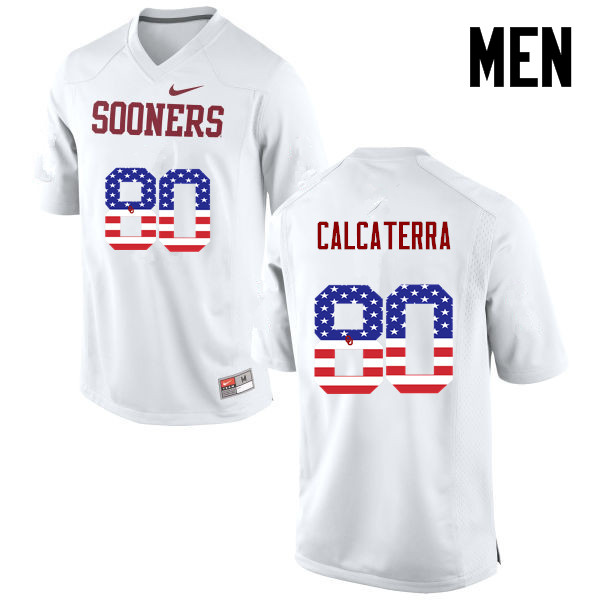Men Oklahoma Sooners #80 Grant Calcaterra College Football USA Flag Fashion Jerseys-White